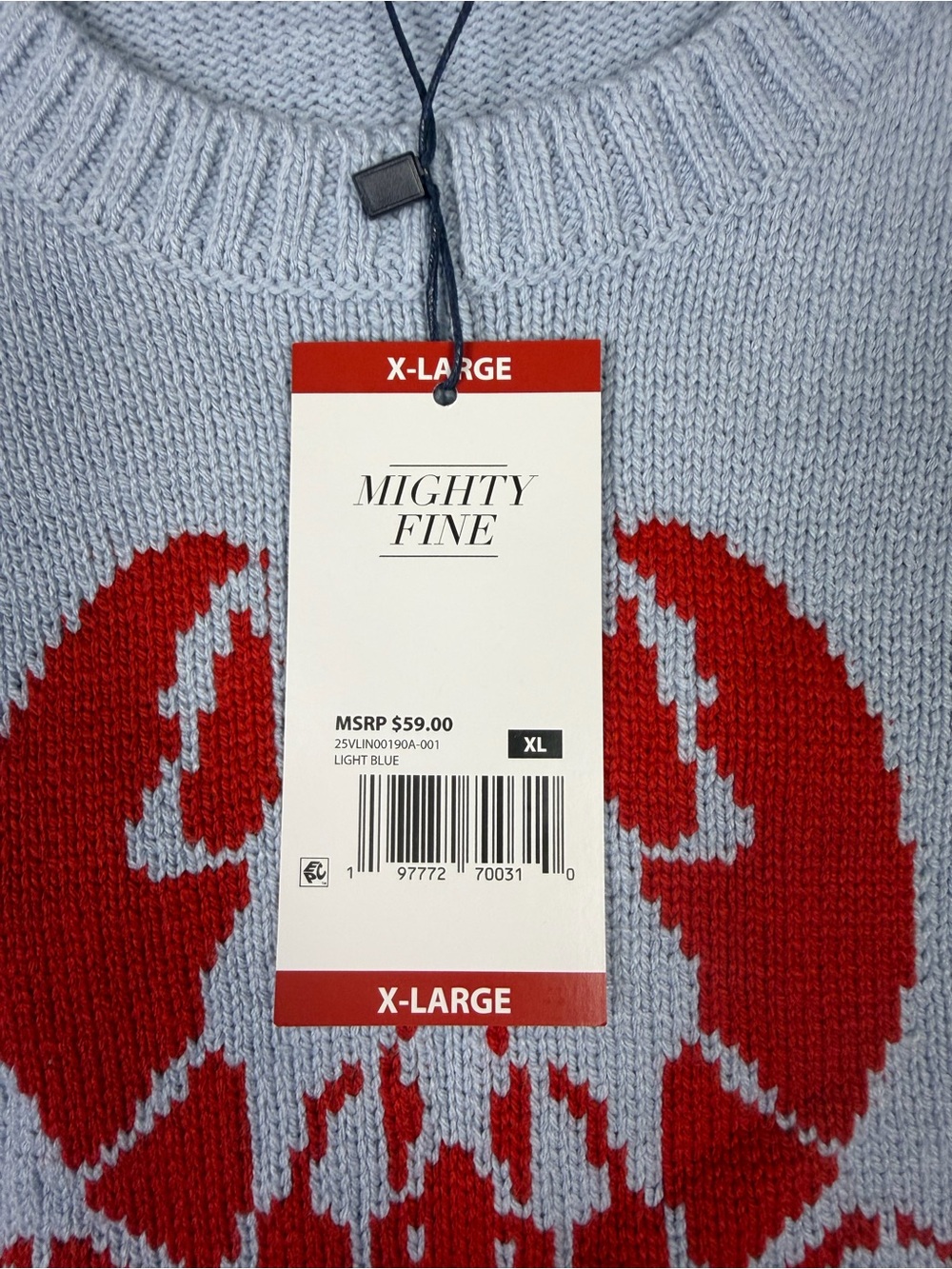 Mighty Fine Light Blue Crewneck Sweater with Red Lobster - Picture 4 of 8